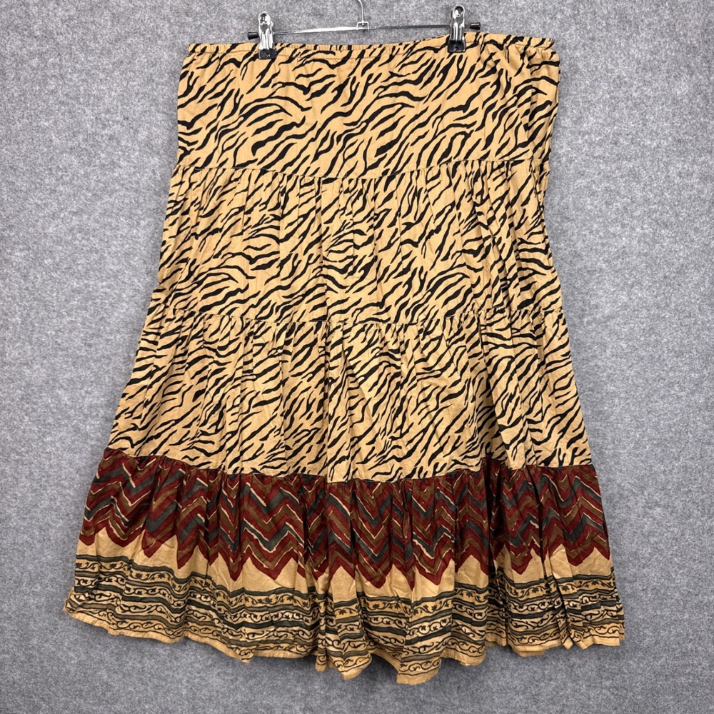 Lauren Jeans Co Ralph Lauren Tiger Print Tiered Maxi Skirt XL Tan Black Boho